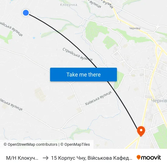 М/Н Клокучка to 15 Корпус Чну, Військова Кафедра map