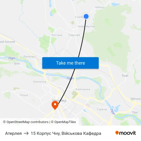 Атерлея to 15 Корпус Чну, Військова Кафедра map