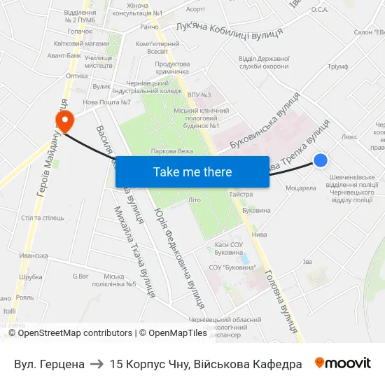 Вул. Герцена to 15 Корпус Чну, Військова Кафедра map