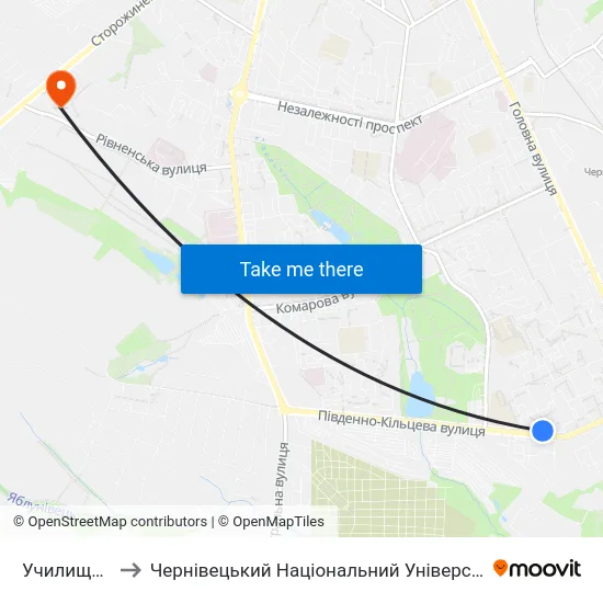 Училище №15 to Чернівецький Національний Університет, Корпус №9 map