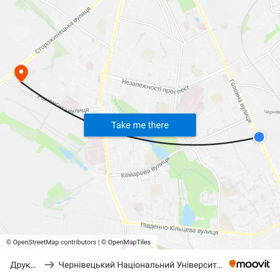 Друкарня to Чернівецький Національний Університет, Корпус №9 map