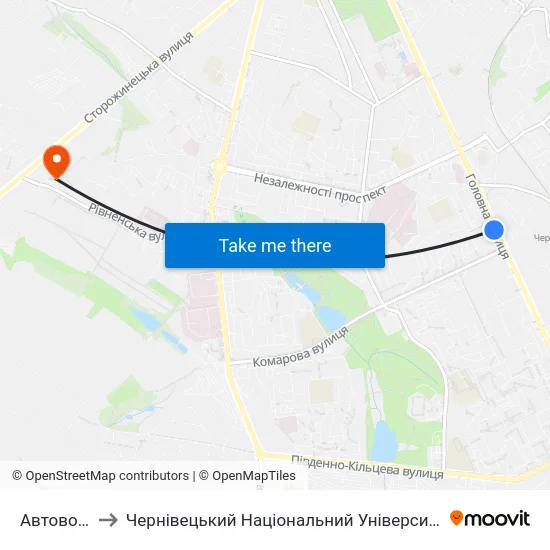 Автовокзал to Чернівецький Національний Університет, Корпус №9 map