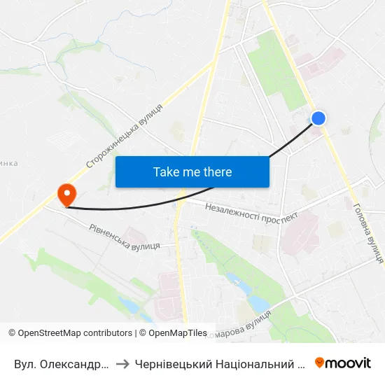 Вул. Олександра Щербанюка to Чернівецький Національний Університет, Корпус №9 map