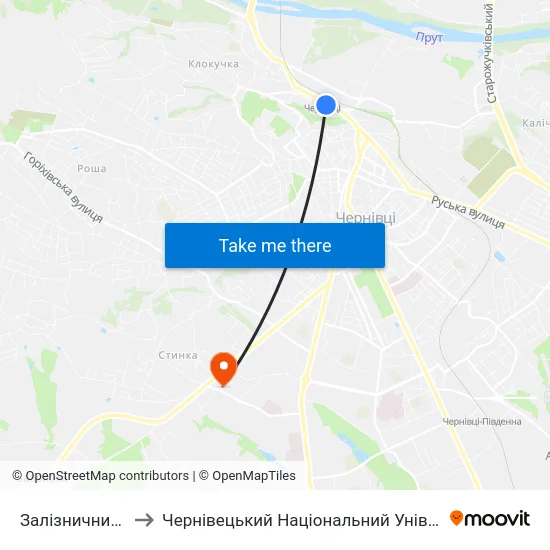 Залізничний Вокзал to Чернівецький Національний Університет, Корпус №9 map