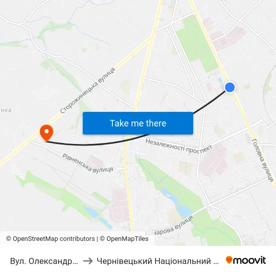 Вул. Олександра Щербанюка to Чернівецький Національний Університет, Корпус №9 map
