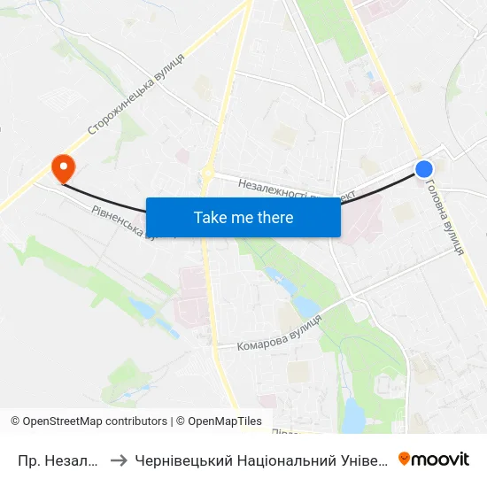 Пр. Незалежності to Чернівецький Національний Університет, Корпус №9 map