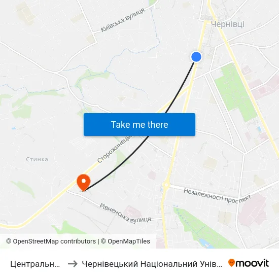 Центральний Ринок to Чернівецький Національний Університет, Корпус №9 map