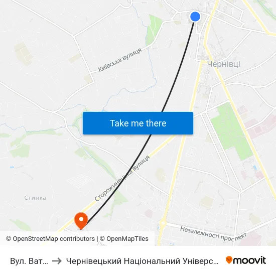 Вул. Ватутіна to Чернівецький Національний Університет, Корпус №9 map