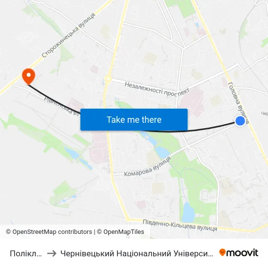 Поліклініка to Чернівецький Національний Університет, Корпус №9 map