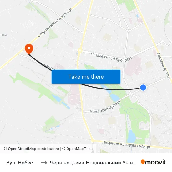 Вул. Небесної Сотні to Чернівецький Національний Університет, Корпус №9 map