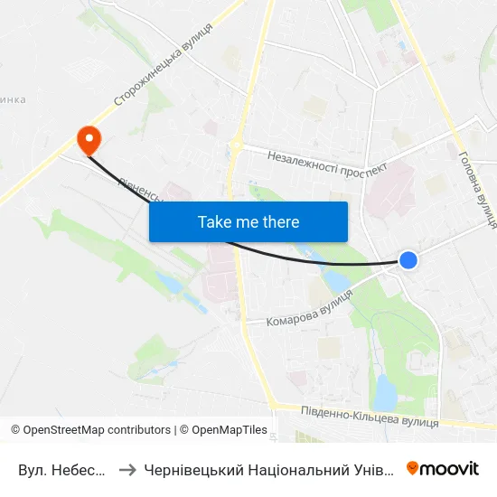 Вул. Небесної Сотні to Чернівецький Національний Університет, Корпус №9 map