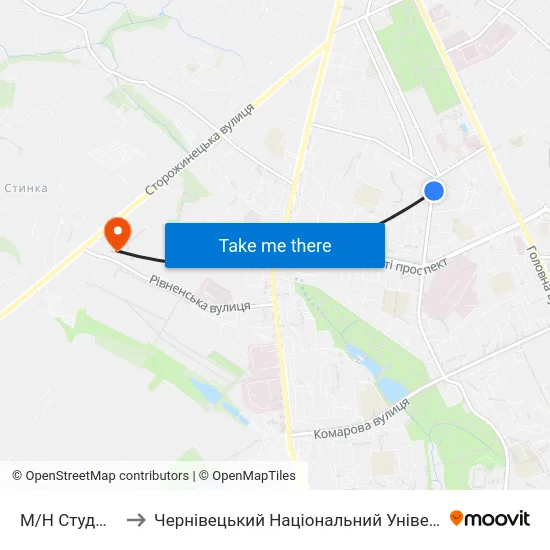 М/Н Студмістечко to Чернівецький Національний Університет, Корпус №9 map