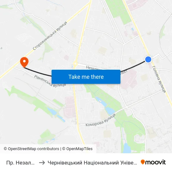 Пр. Незалежності to Чернівецький Національний Університет, Корпус №9 map