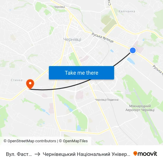 Вул. Фастівська to Чернівецький Національний Університет, Корпус №9 map