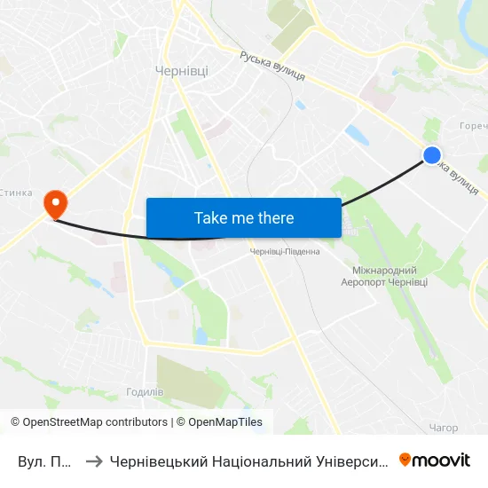 Вул. Пчілки to Чернівецький Національний Університет, Корпус №9 map
