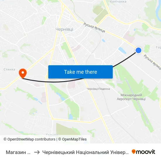 Магазин "Майя" to Чернівецький Національний Університет, Корпус №9 map