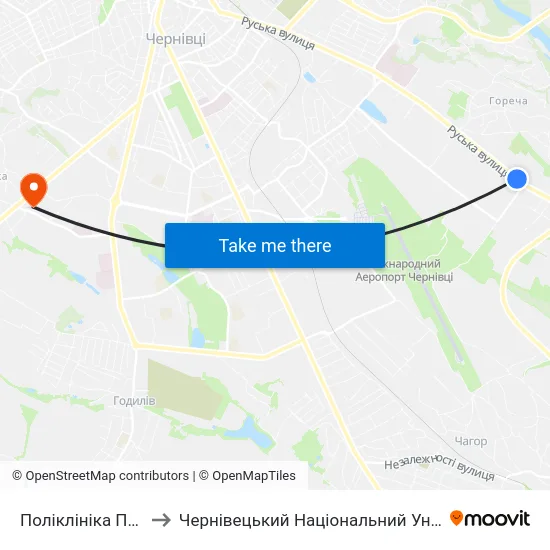 Поліклініка Профоглядів to Чернівецький Національний Університет, Корпус №9 map