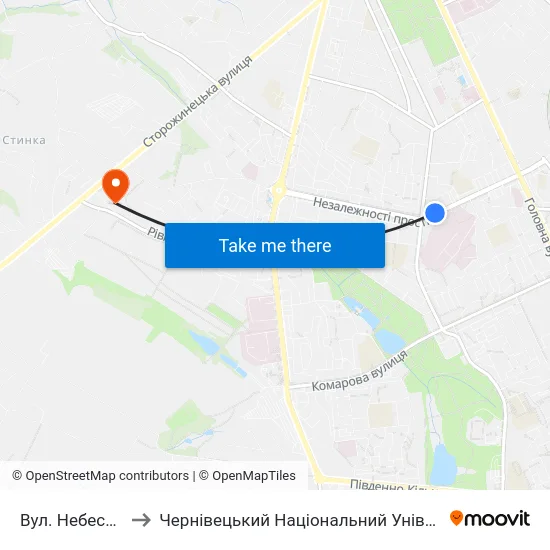 Вул. Небесної Сотні to Чернівецький Національний Університет, Корпус №9 map