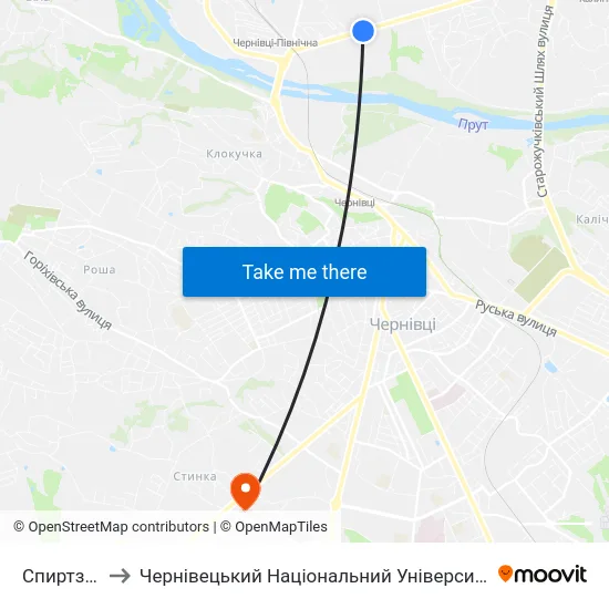Спиртзавод to Чернівецький Національний Університет, Корпус №9 map
