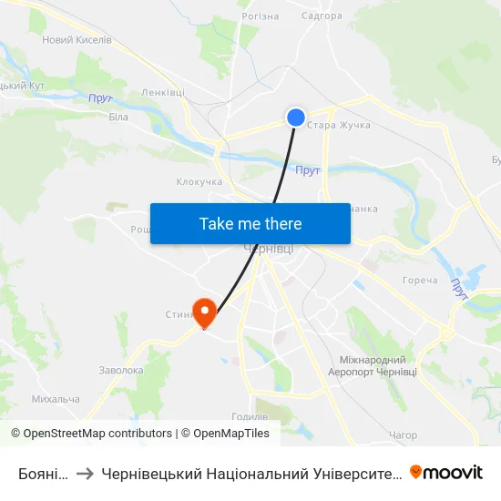 Боянівка to Чернівецький Національний Університет, Корпус №9 map