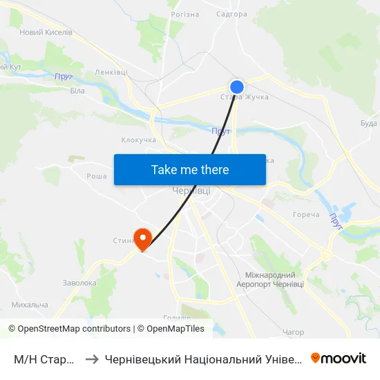 М/Н Стара Жучка to Чернівецький Національний Університет, Корпус №9 map