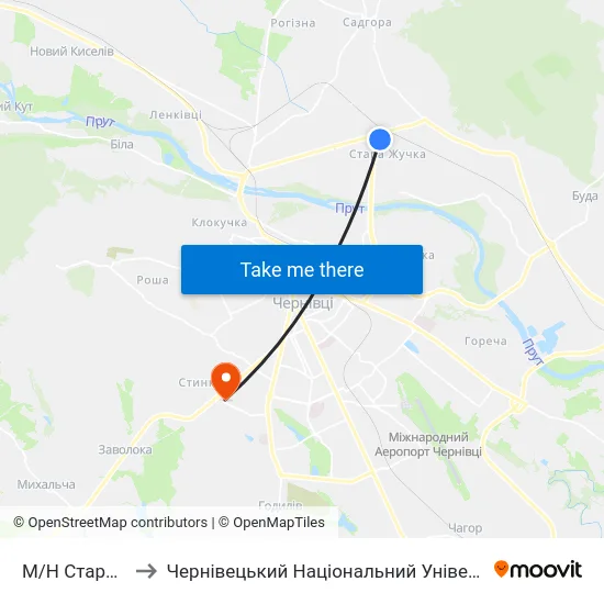 М/Н Стара Жучка to Чернівецький Національний Університет, Корпус №9 map