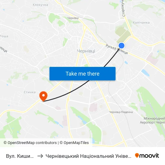 Вул. Кишинівська to Чернівецький Національний Університет, Корпус №9 map