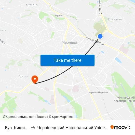 Вул. Кишинівська to Чернівецький Національний Університет, Корпус №9 map