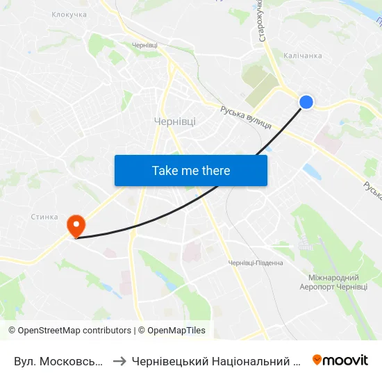 Вул. Московської Олімпіади to Чернівецький Національний Університет, Корпус №9 map
