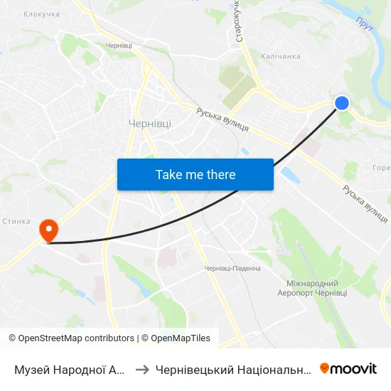 Музей Народної Архітектури Та Побуту to Чернівецький Національний Університет, Корпус №9 map