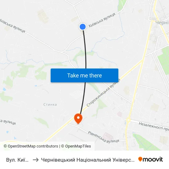 Вул. Київська to Чернівецький Національний Університет, Корпус №9 map