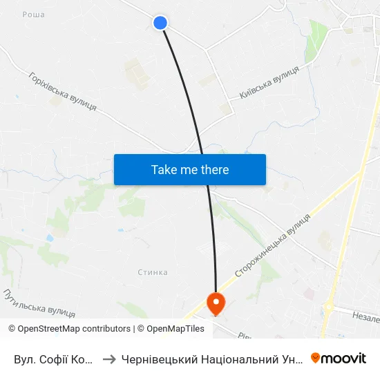 Вул. Софії Ковалевської to Чернівецький Національний Університет, Корпус №9 map