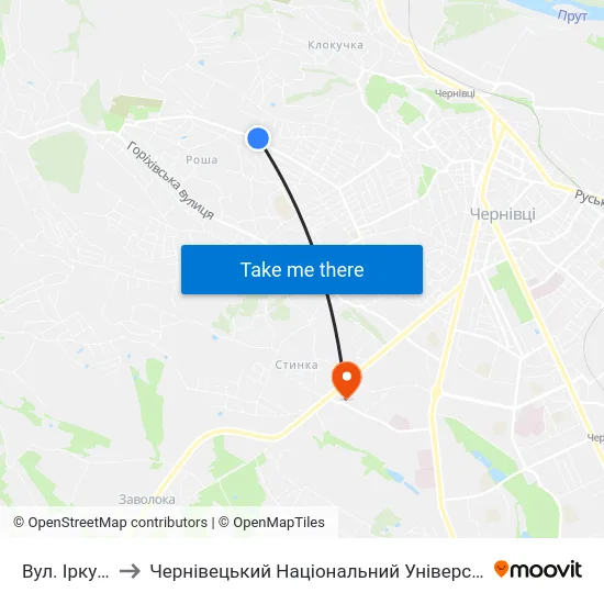 Вул. Іркутська to Чернівецький Національний Університет, Корпус №9 map