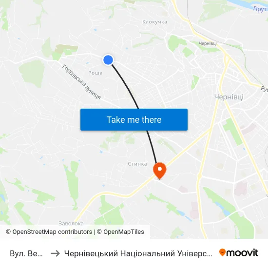 Вул. Вербова to Чернівецький Національний Університет, Корпус №9 map
