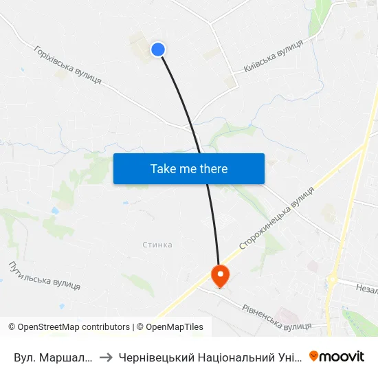 Вул. Маршала Рибалка to Чернівецький Національний Університет, Корпус №9 map