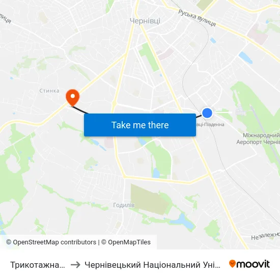 Трикотажна Фабрика to Чернівецький Національний Університет, Корпус №9 map