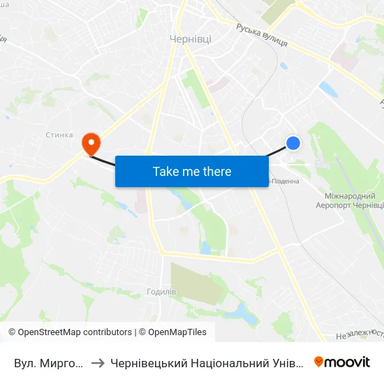 Вул. Миргородська to Чернівецький Національний Університет, Корпус №9 map