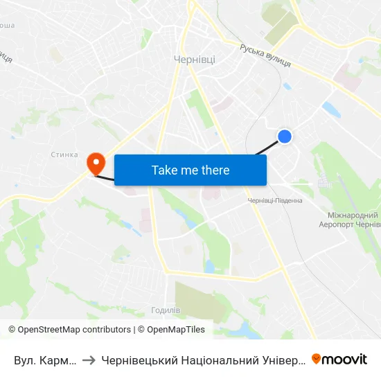 Вул. Кармелюка to Чернівецький Національний Університет, Корпус №9 map