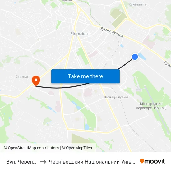 Вул. Череповецька to Чернівецький Національний Університет, Корпус №9 map