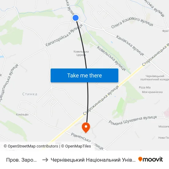 Пров. Зарожанський to Чернівецький Національний Університет, Корпус №9 map