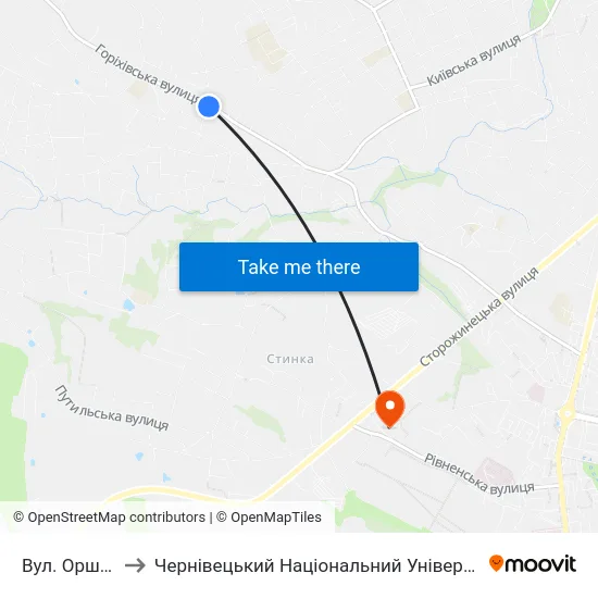 Вул. Оршівська to Чернівецький Національний Університет, Корпус №9 map