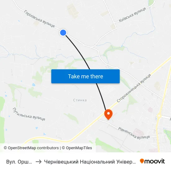 Вул. Оршівська to Чернівецький Національний Університет, Корпус №9 map