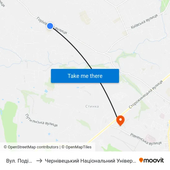 Вул. Подільська to Чернівецький Національний Університет, Корпус №9 map