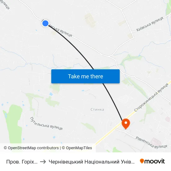 Пров. Горіхівський to Чернівецький Національний Університет, Корпус №9 map