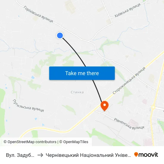 Вул. Задубрівська to Чернівецький Національний Університет, Корпус №9 map