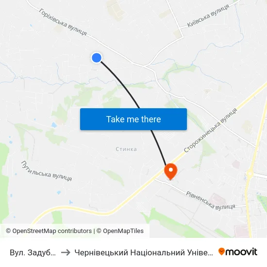 Вул. Задубрівська to Чернівецький Національний Університет, Корпус №9 map