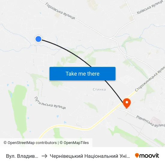 Вул. Владивостоцька to Чернівецький Національний Університет, Корпус №9 map