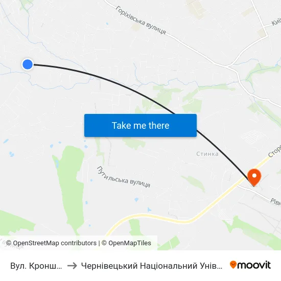 Вул. Кронштадська to Чернівецький Національний Університет, Корпус №9 map