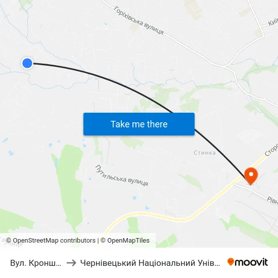 Вул. Кронштадська to Чернівецький Національний Університет, Корпус №9 map