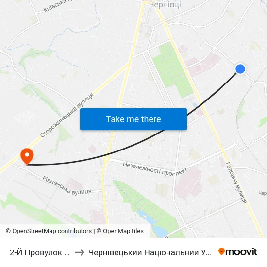 2-Й Провулок Кармелюка to Чернівецький Національний Університет, Корпус №9 map